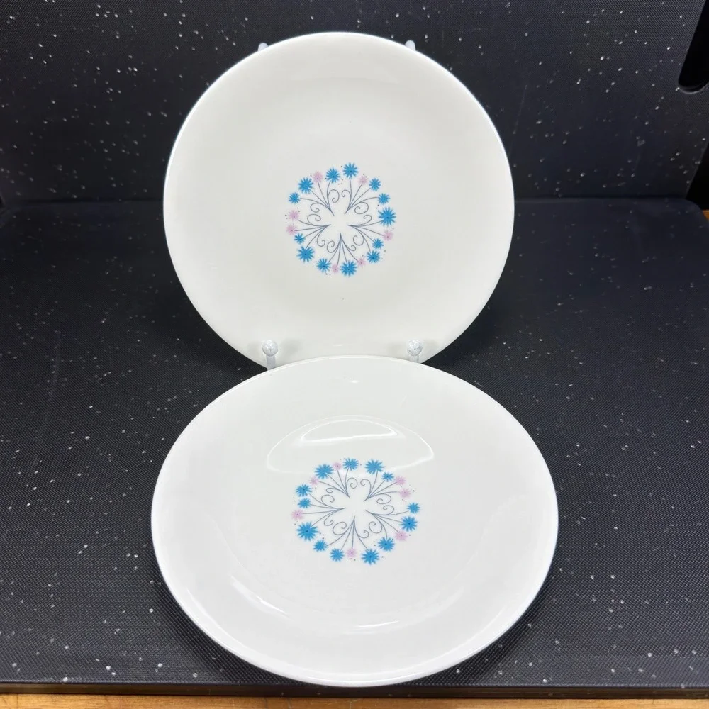 Iroquois Impromptu Ben Seibel Blue Pink Floral Plates Set of 2 6.25in MCM USA